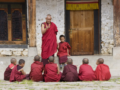 Buddhist Monks, Karchu Dratsang Monastery, Jankar, Bumthang, Bhutan: Photographic Print