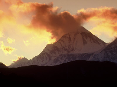 Dhaulagiri (8167M) East Face, Winter Sunset from Muktinath Mustang, Himalaya: Photographic Print