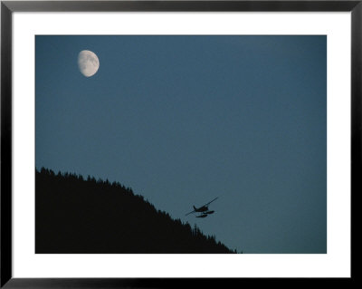 A Float Plane Flies Near a Hill in Ketchikan: Framed Art Print