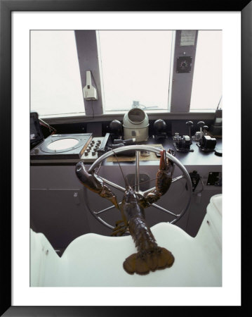 A Giant Lobster is Poised to Steer a Boat: Framed Art Print