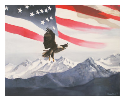 Eagle And Flag With Mountain
