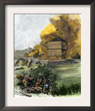 Attack on Fort King by Native Americans under Osceola during the Seminole Wars c.1835 Framed Art Print