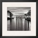 Golden Ponte Vecchio Black and White Framed Art Print